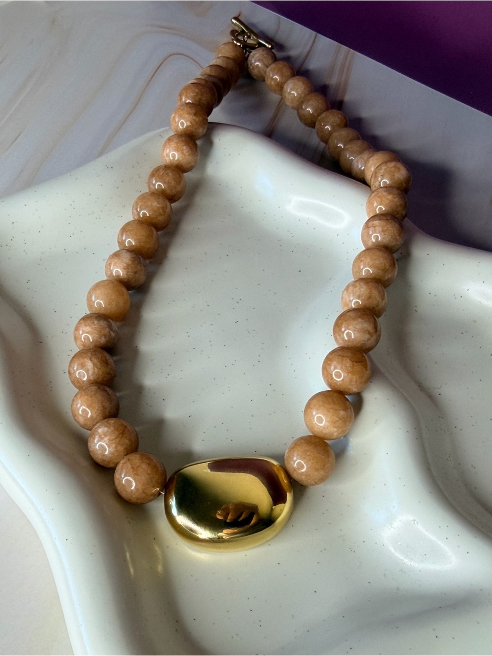 Monkeyflower Handmade Sunstone Natural Gemstone Necklace with 18k Gold Accents